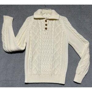 Vintage Sweater Emporium White Ivory Cream Cable Knit Fisherman Chunky Cozy